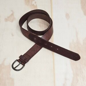 Hollister Mens Brown Genuine Leather Embossed Logo Belt Size Medium 33-37 Inch
